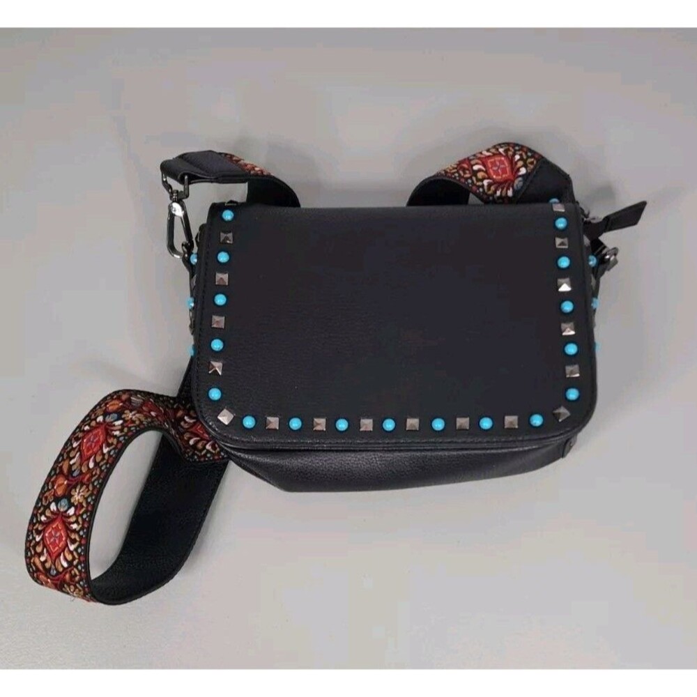 Urban Expressions Black Studded Vegan Leather Shoulder Crossbody Bag Purse Boho